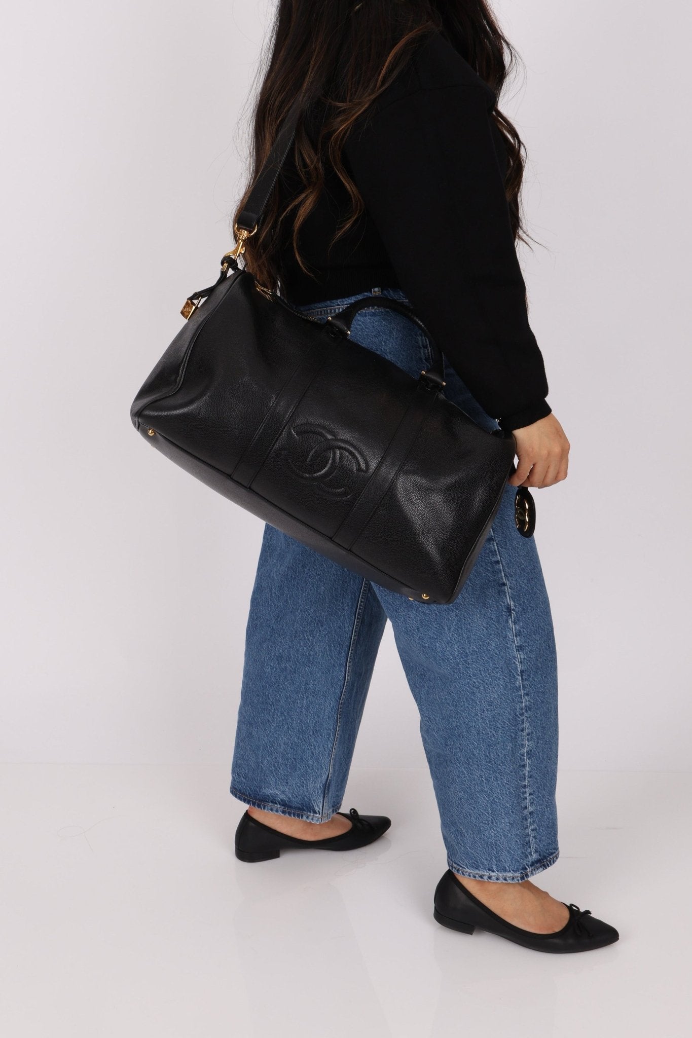 Chanel 1996 Black Caviar Boston Weekender Duffel Bag - FashioNica