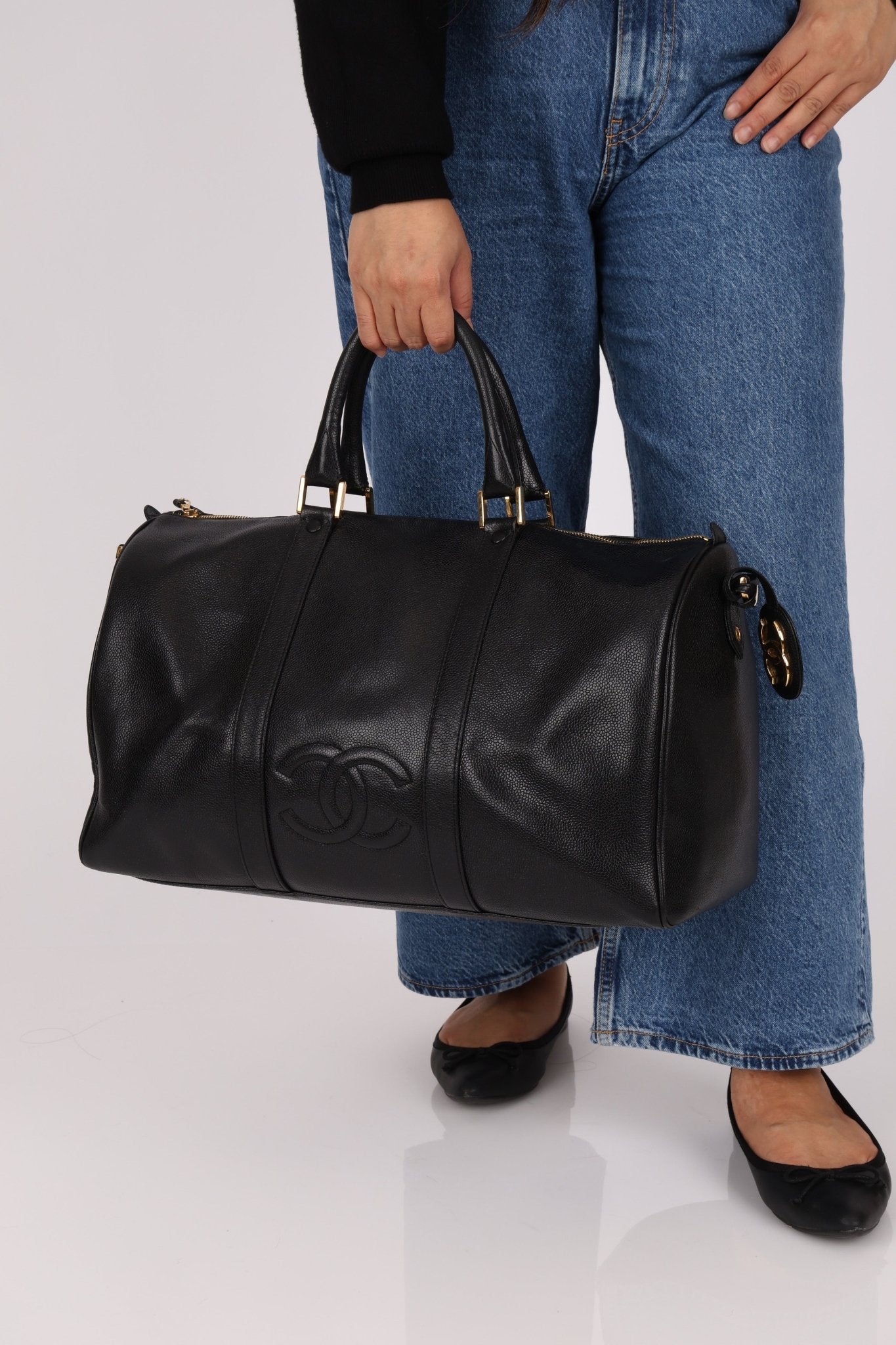 Chanel 1996 Black Caviar Boston Weekender Duffel Bag - FashioNica