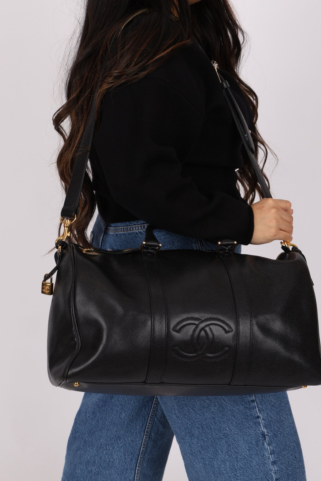 Chanel 1996 Black Caviar Boston Weekender Duffel Bag - FashioNica