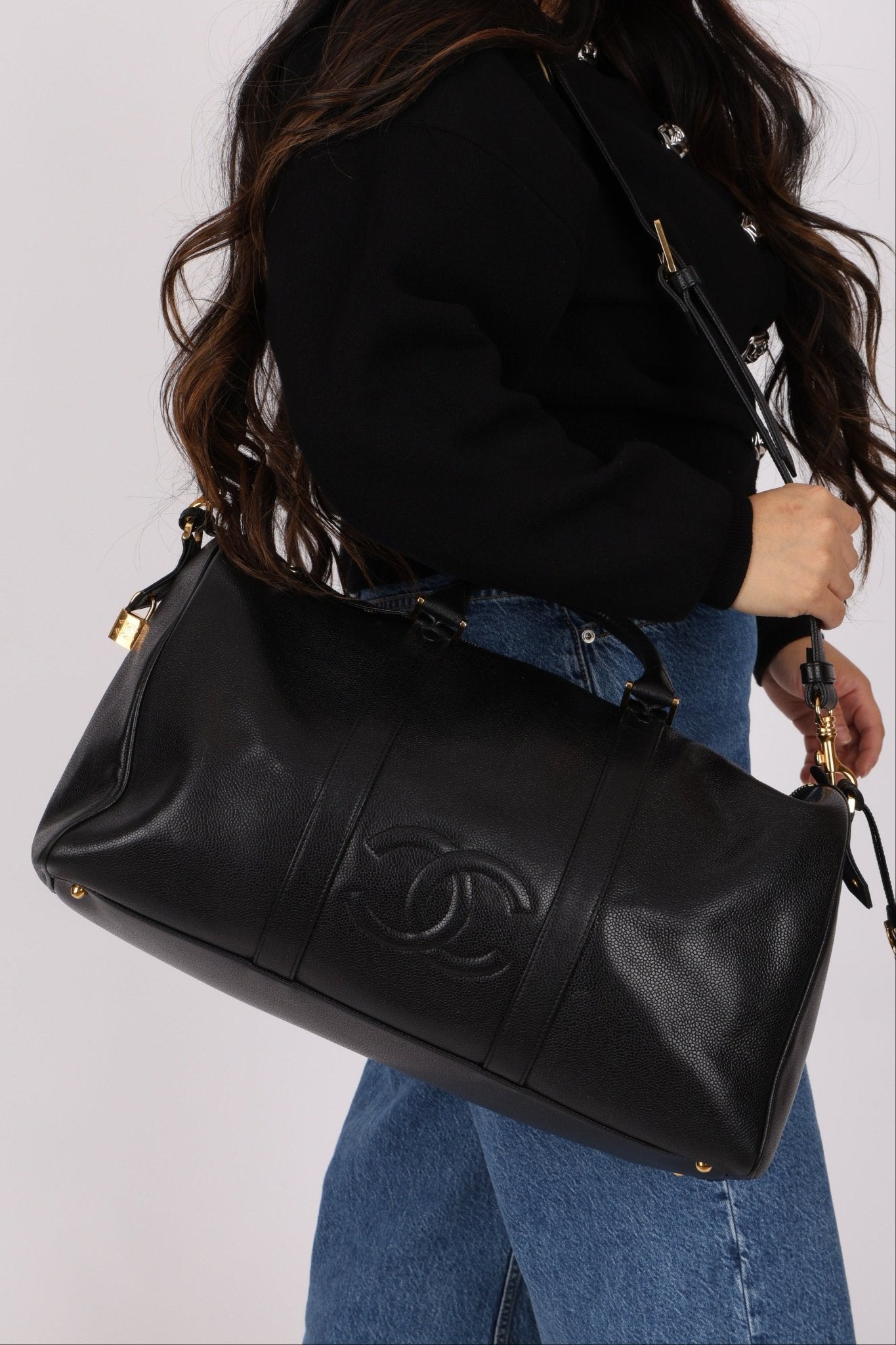 Chanel 1996 Black Caviar Boston Weekender Duffel Bag - FashioNica