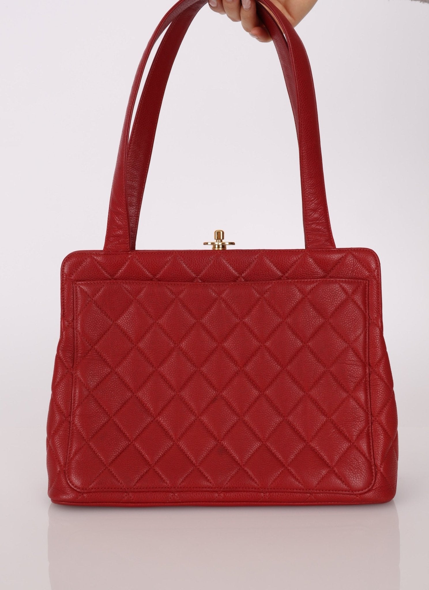 Chanel 1996 Bordeaux Caviar Turnlock Kisslock Tote - FashioNica