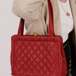 Chanel 1996 Bordeaux Caviar Turnlock Kisslock Tote - FashioNica