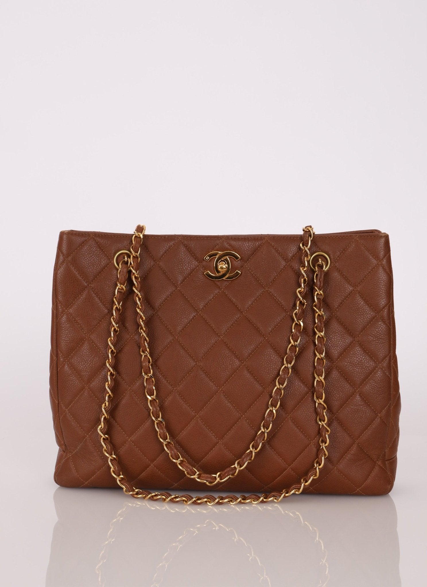 Chanel 1996 Brown Caviar Turnlock Tote - FashioNica