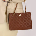 Chanel 1996 Brown Caviar Turnlock Tote - FashioNica