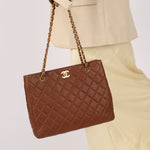 Chanel 1996 Brown Caviar Turnlock Tote - FashioNica