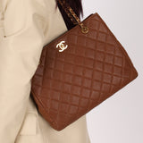 Chanel 1996 Brown Caviar Turnlock Tote - FashioNica