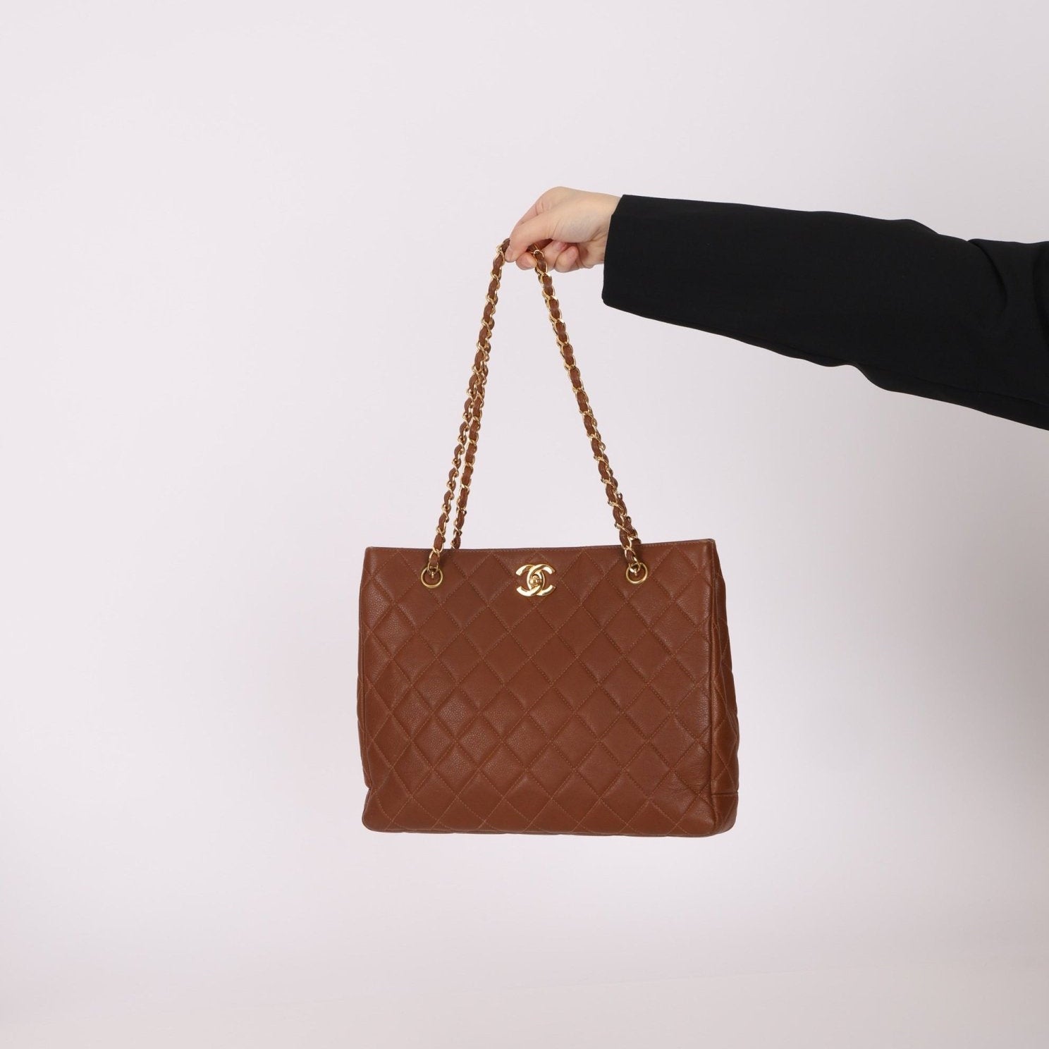 Chanel 1996 Brown Caviar Turnlock Tote - FashioNica