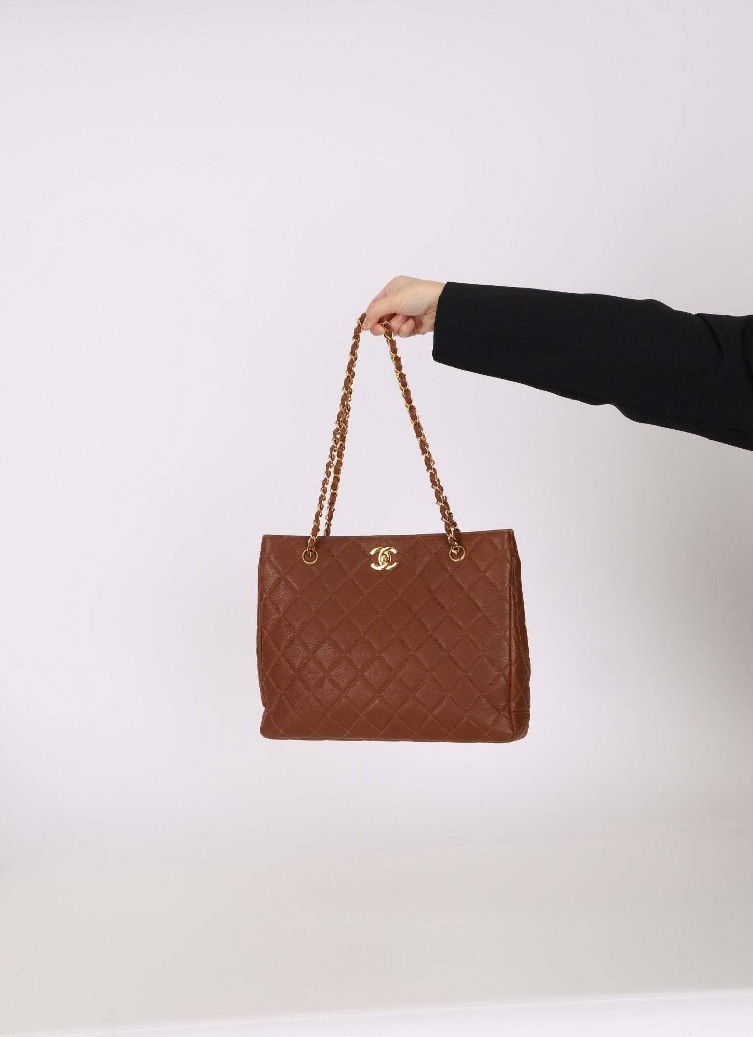 Chanel 1996 Brown Caviar Turnlock Tote - FashioNica