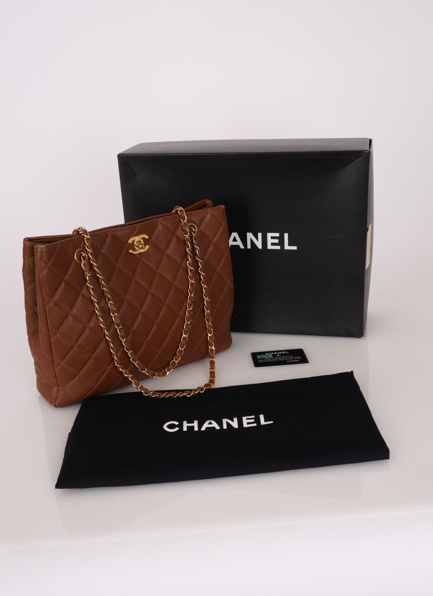 Chanel 1996 Brown Caviar Turnlock Tote - FashioNica