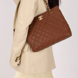 Chanel 1996 Brown Caviar Turnlock Tote - FashioNica