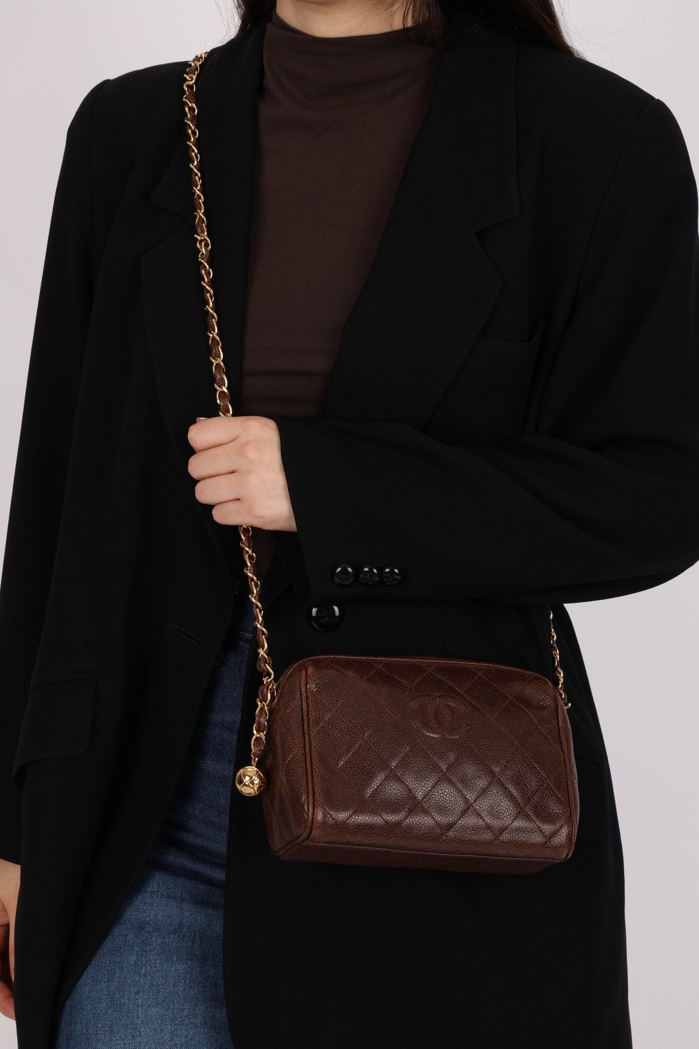 Chanel 1996 Caviar Chocolate Brown Timeless Camera Bag 24K GP - FashioNica