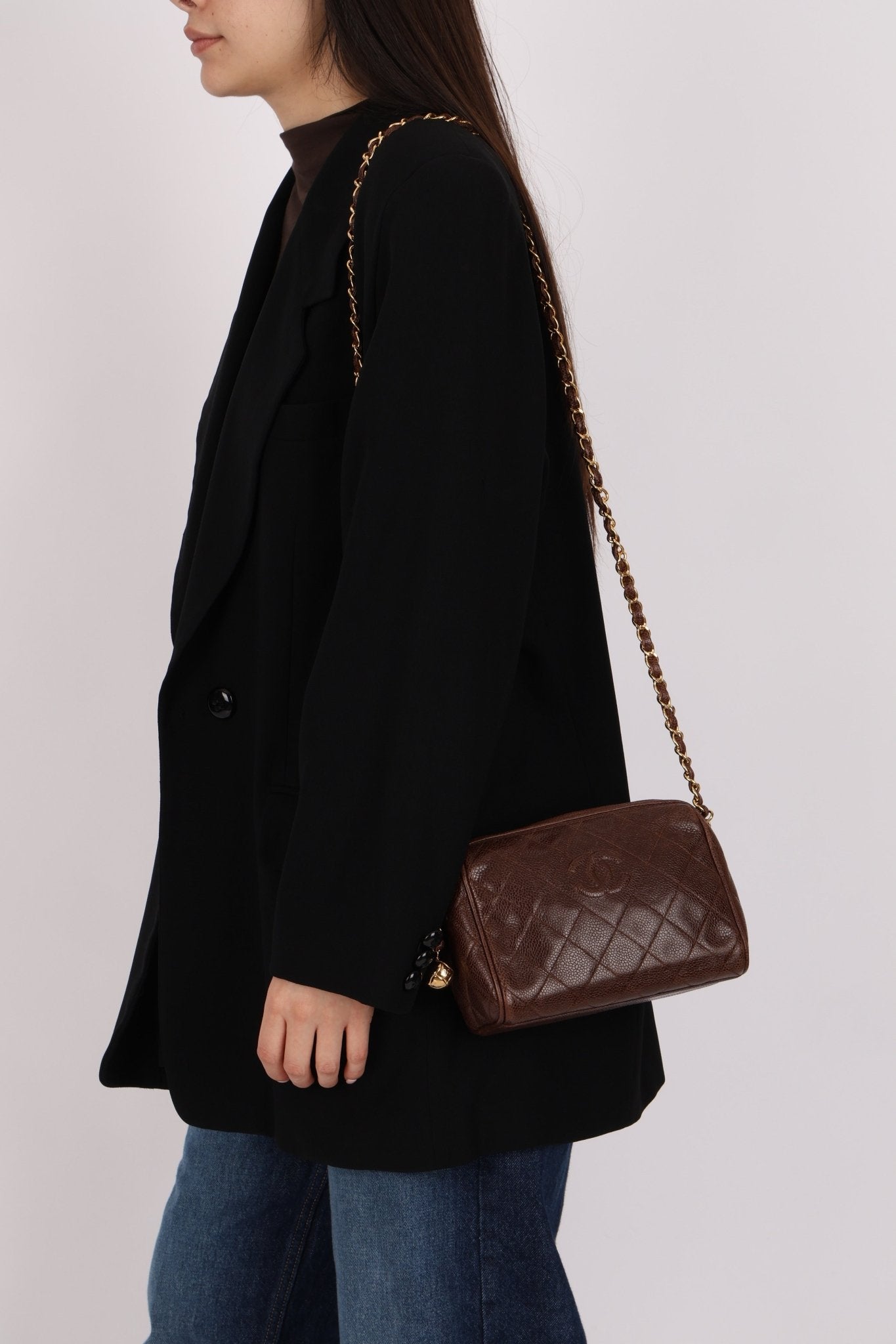 Chanel 1996 Caviar Chocolate Brown Timeless Camera Bag 24K GP - FashioNica