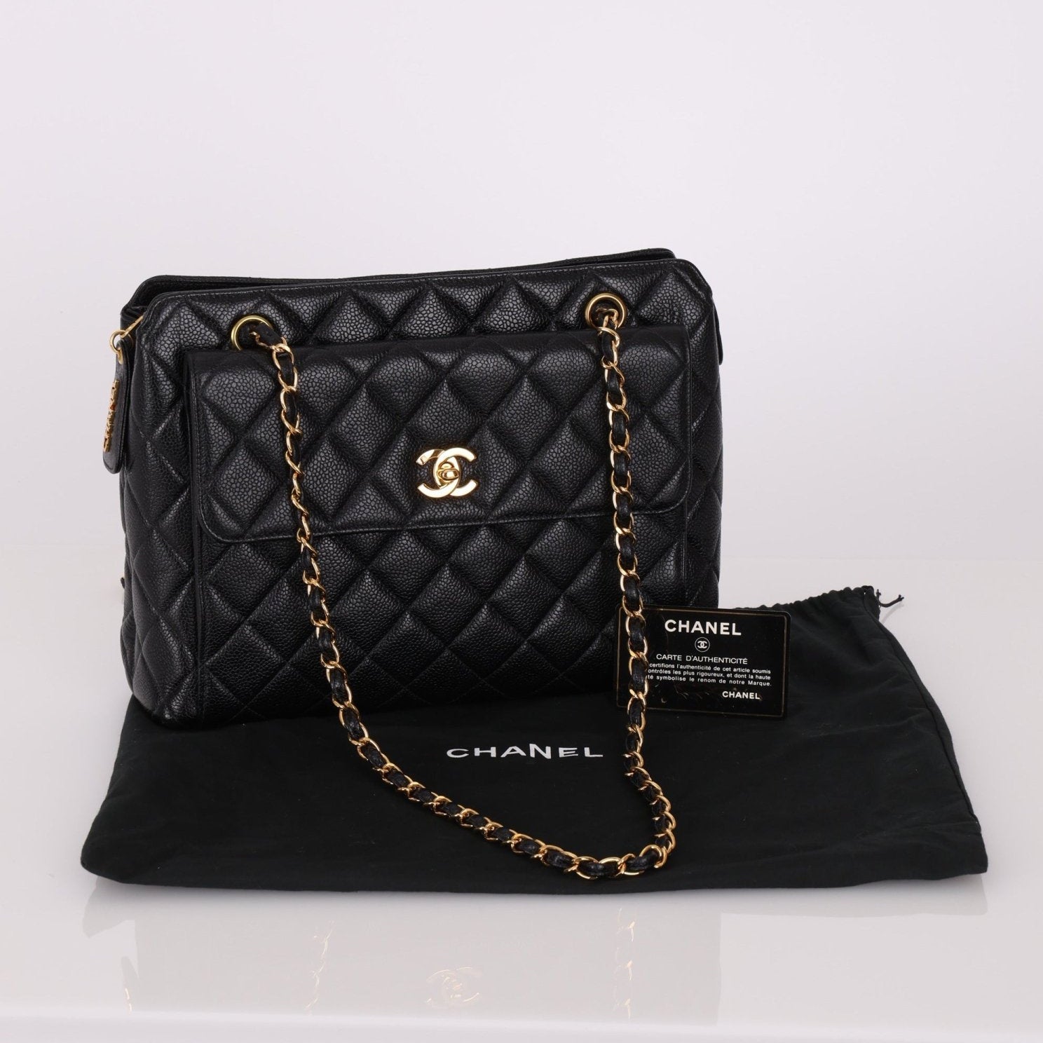 Chanel 1996 Caviar Front Pocket Zip Tote - FashioNica