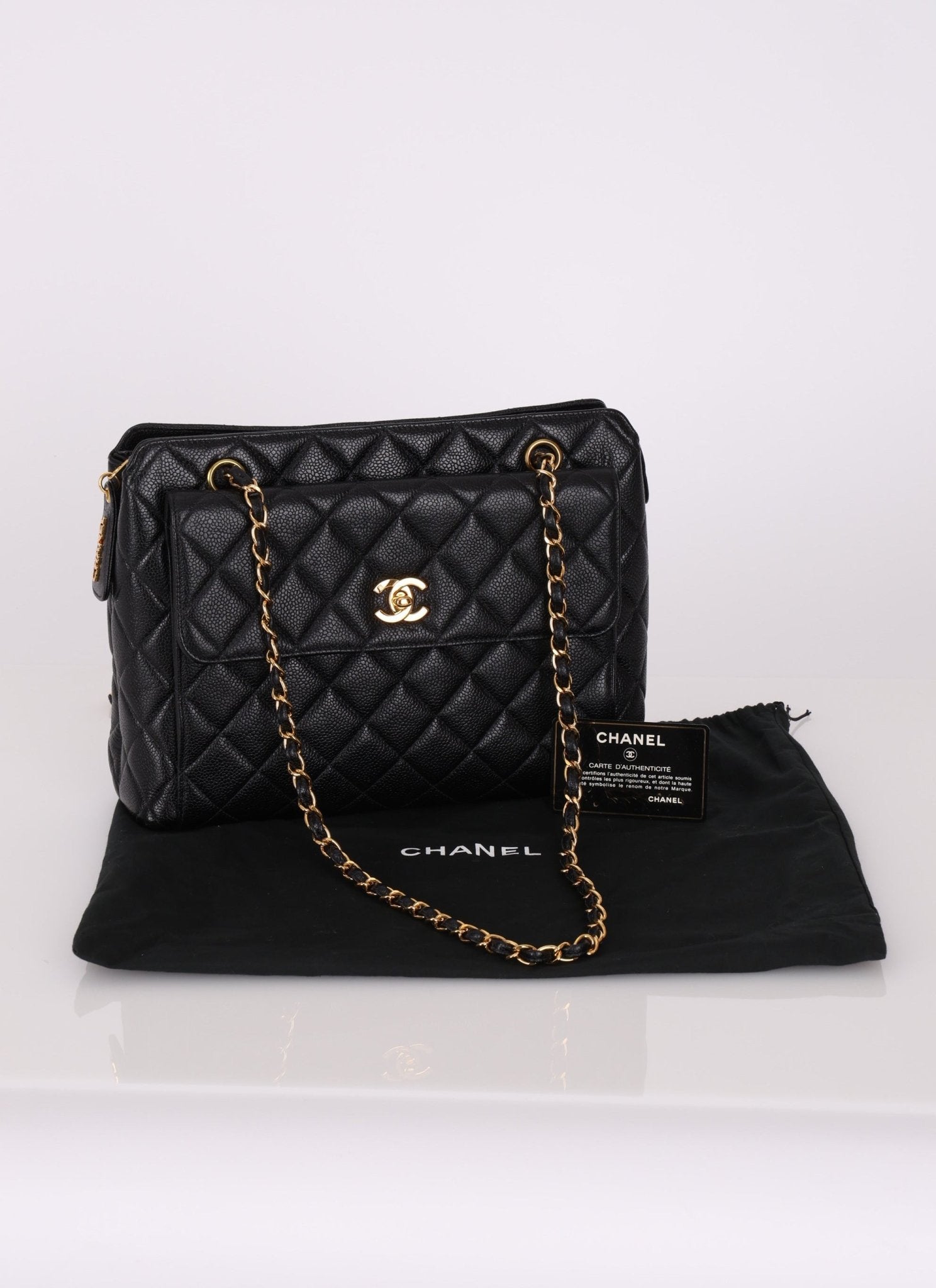 Chanel 1996 Caviar Front Pocket Zip Tote - FashioNica