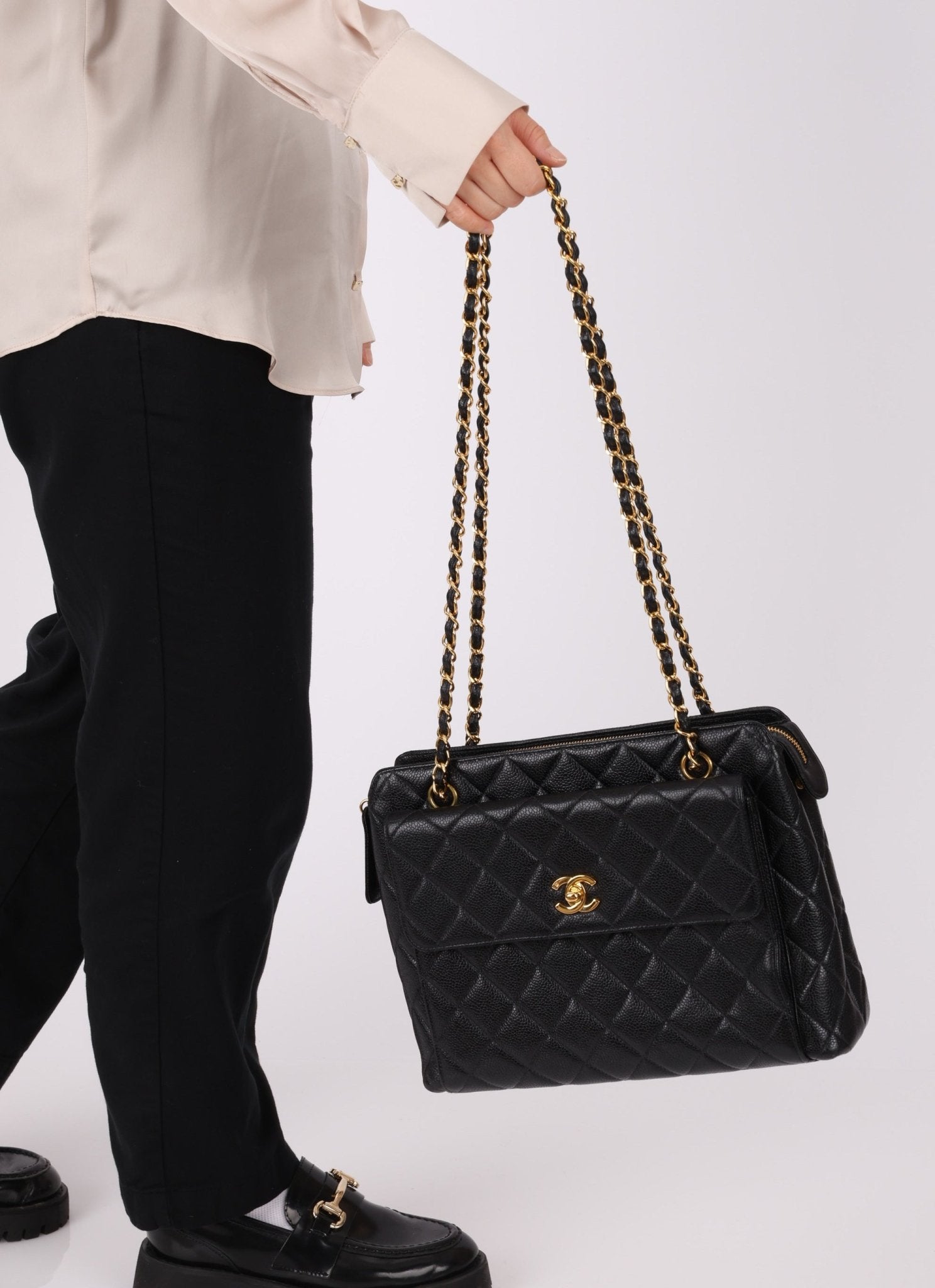 Chanel 1996 Caviar Front Pocket Zip Tote - FashioNica