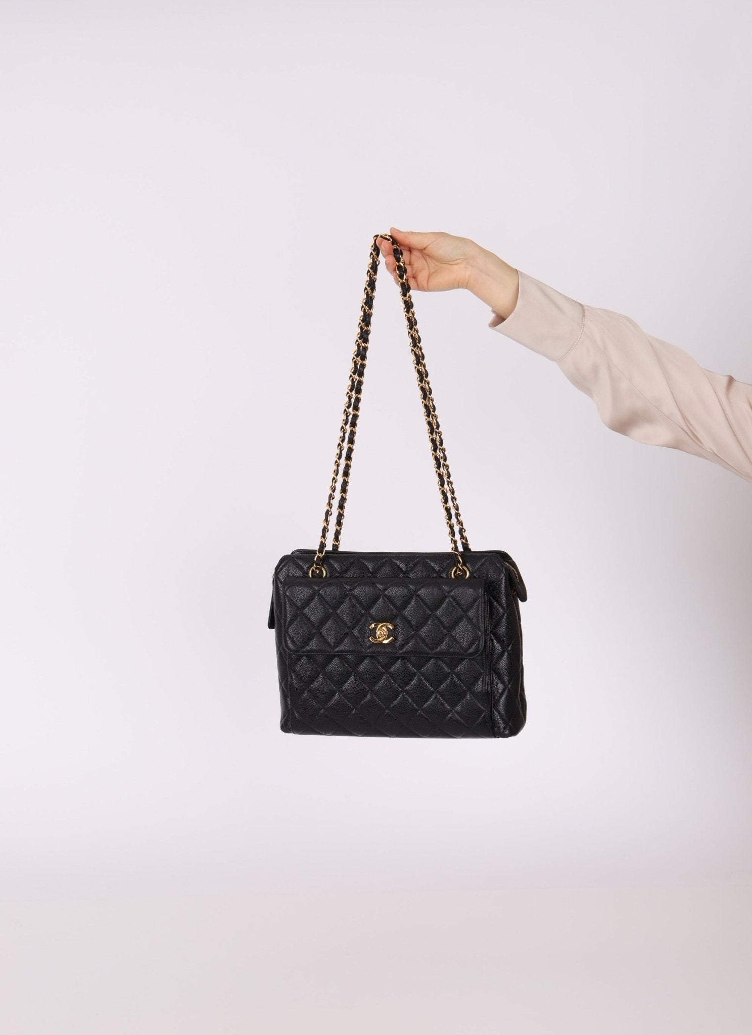 Chanel 1996 Caviar Front Pocket Zip Tote - FashioNica
