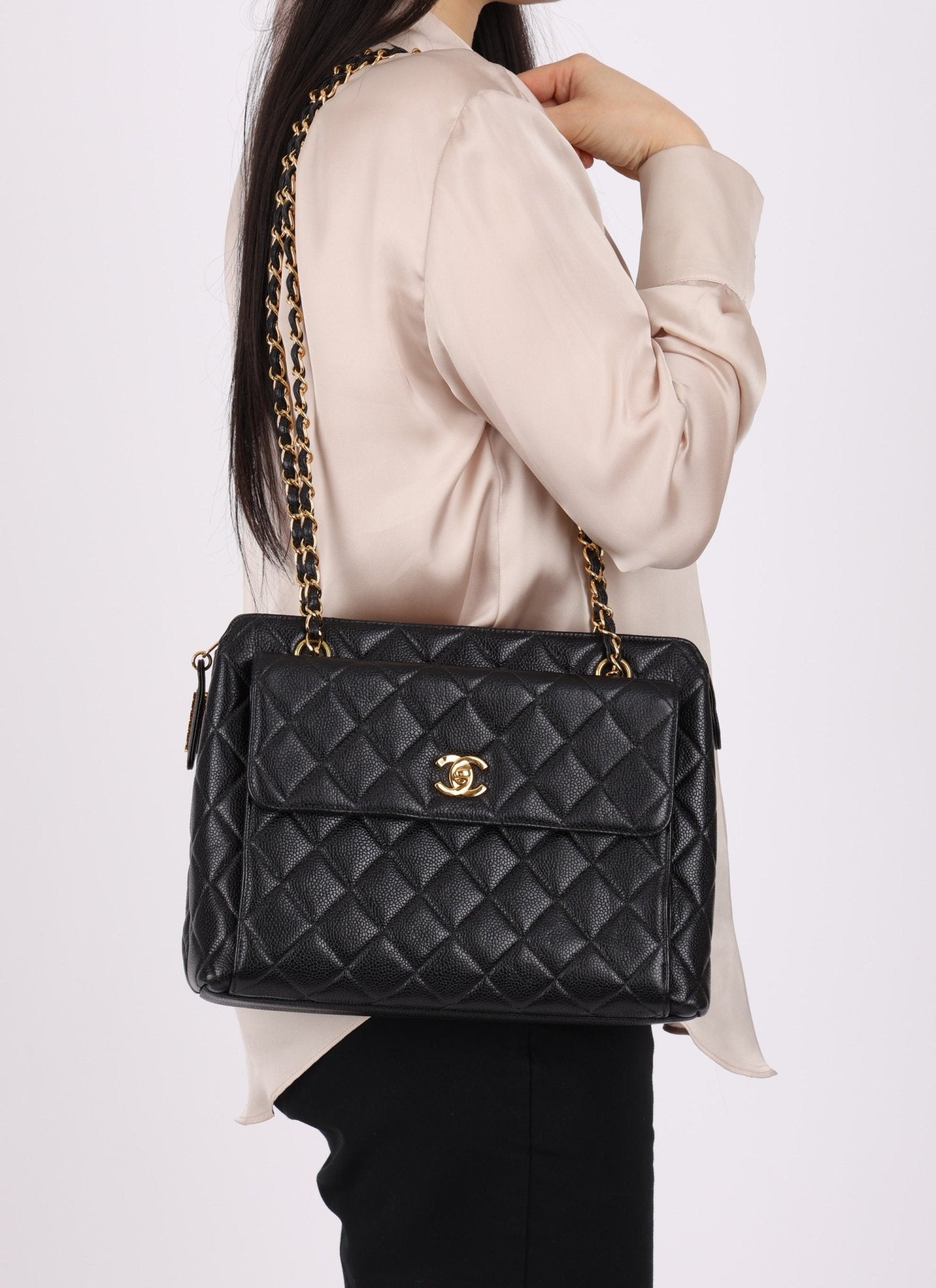 Chanel 1996 Caviar Front Pocket Zip Tote - FashioNica