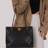 Chanel 1996 Caviar Turnlock Chain Tote 24K GP - FashioNica