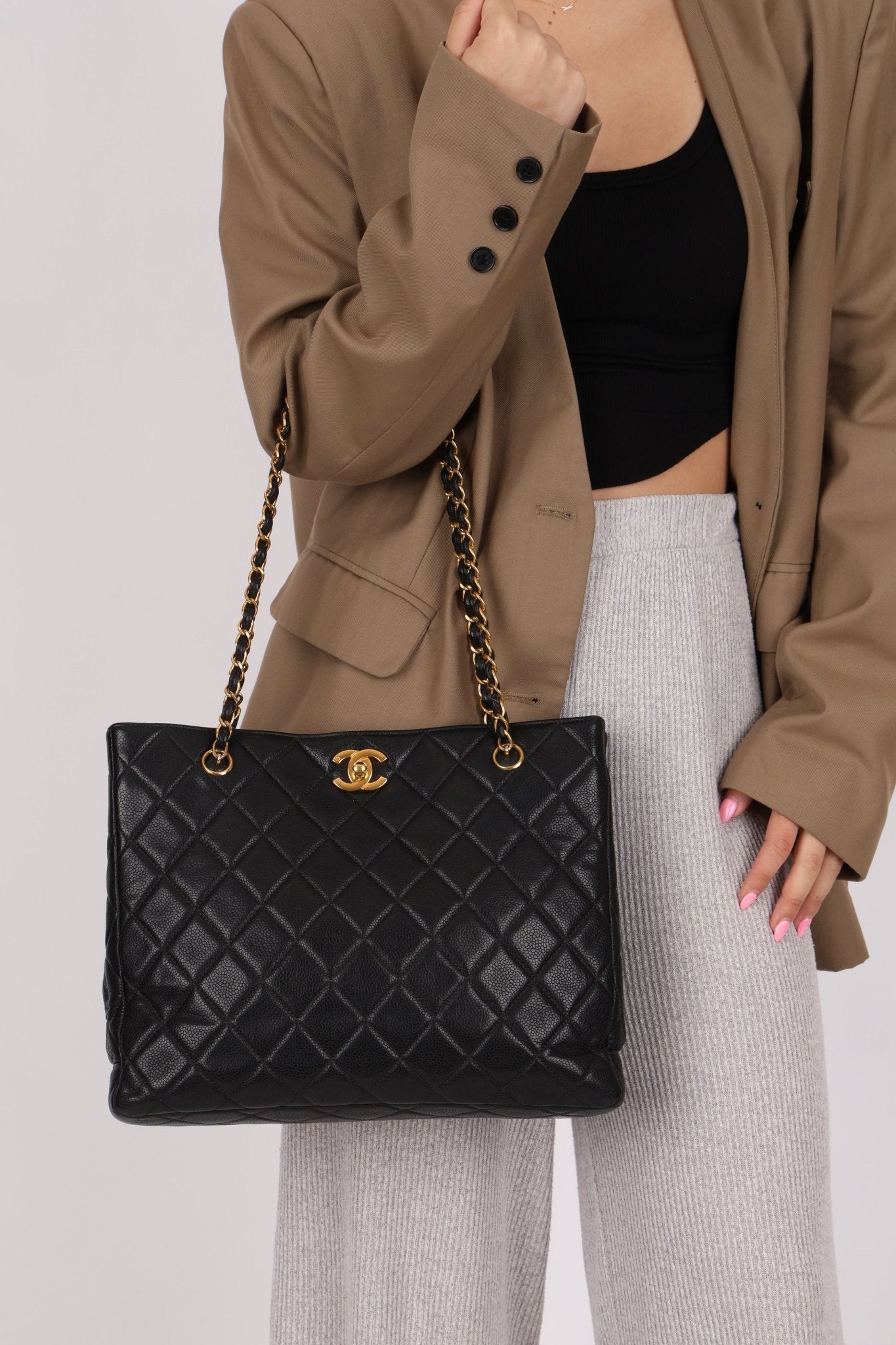 Chanel 1996 Caviar Turnlock Chain Tote 24K GP - FashioNica