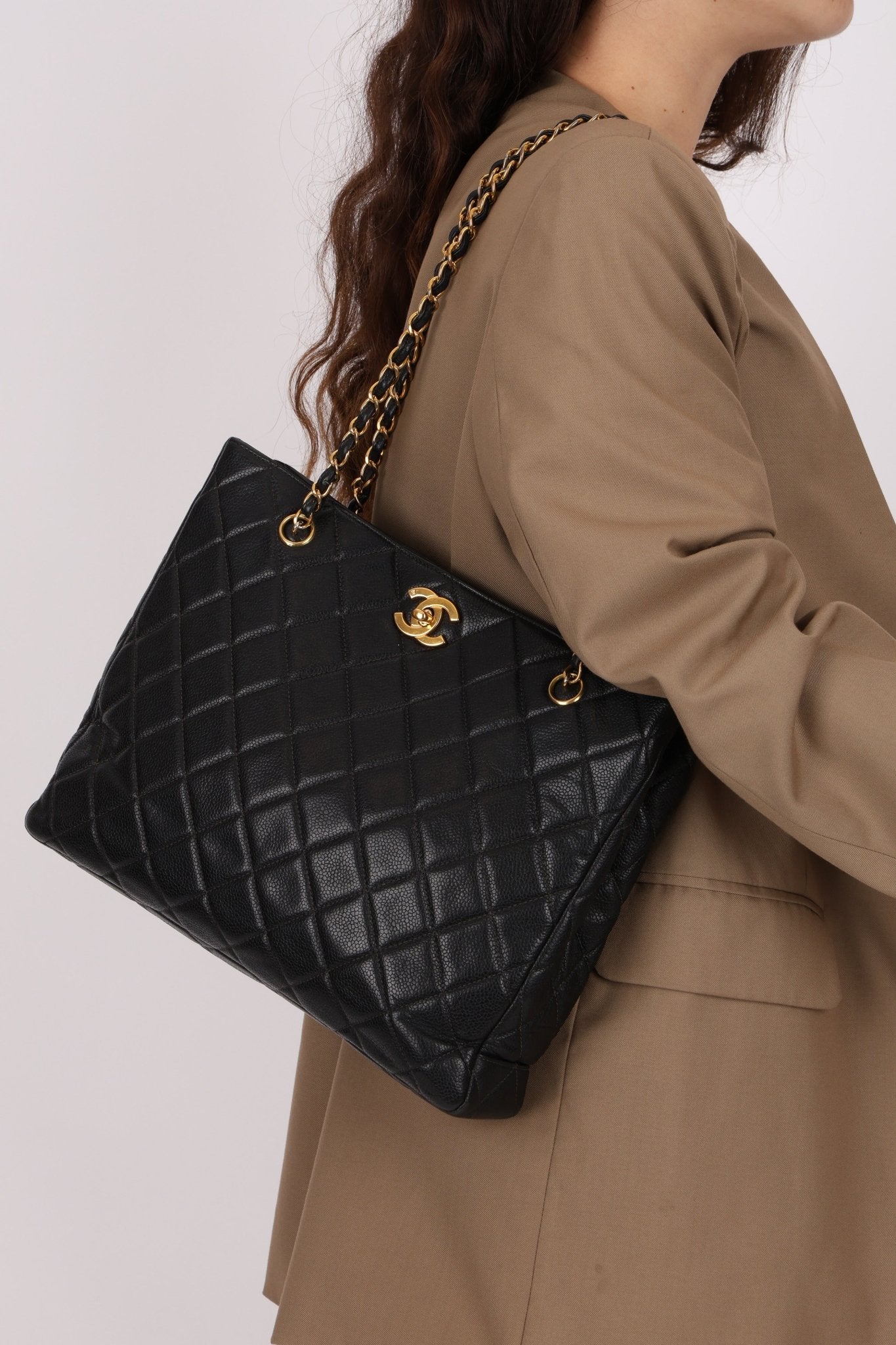 Chanel 1996 Caviar Turnlock Chain Tote 24K GP - FashioNica