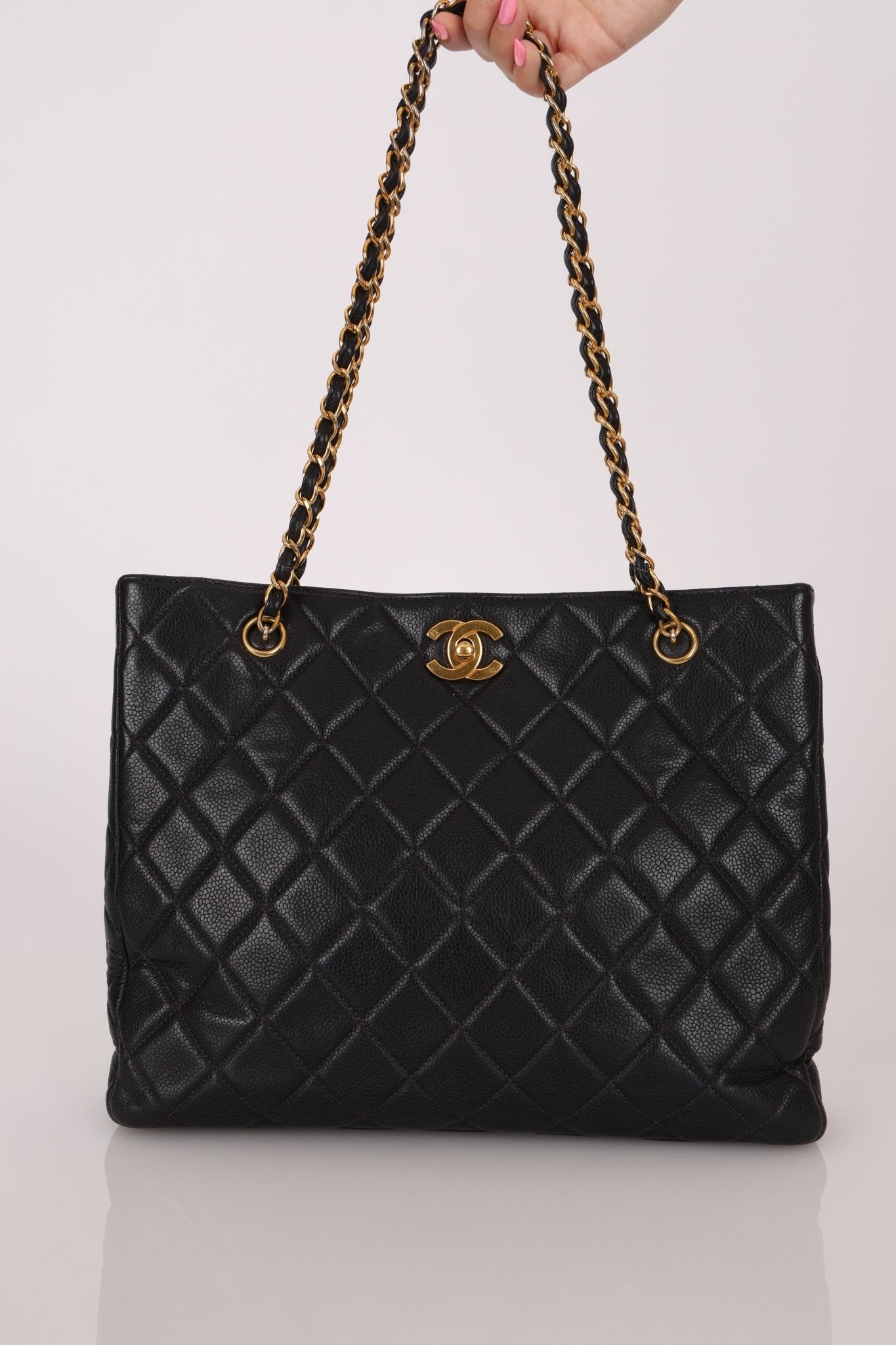 Chanel 1996 Caviar Turnlock Chain Tote 24K GP - FashioNica