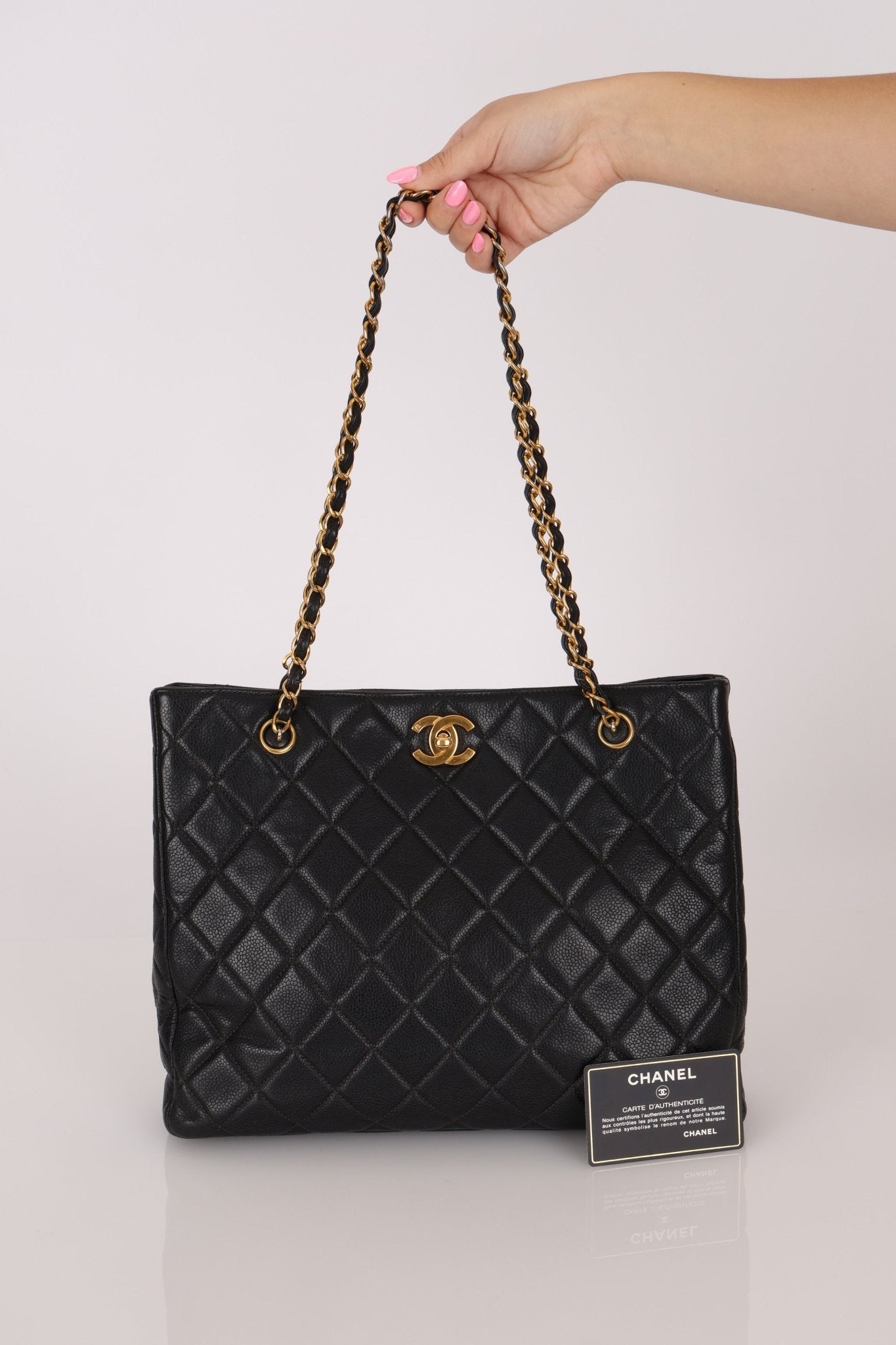 Chanel 1996 Caviar Turnlock Chain Tote 24K GP - FashioNica