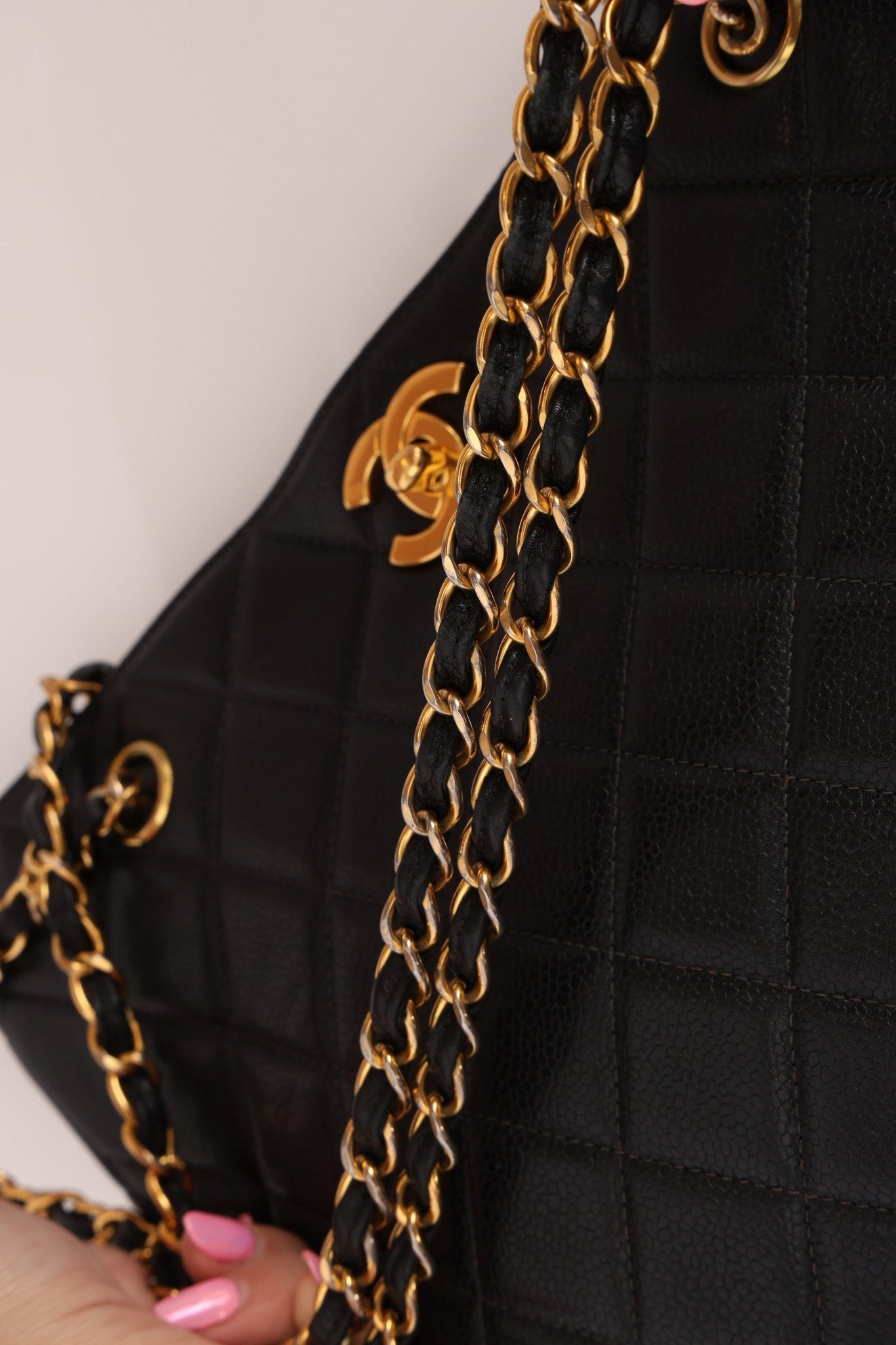 Chanel 1996 Caviar Turnlock Chain Tote 24K GP - FashioNica