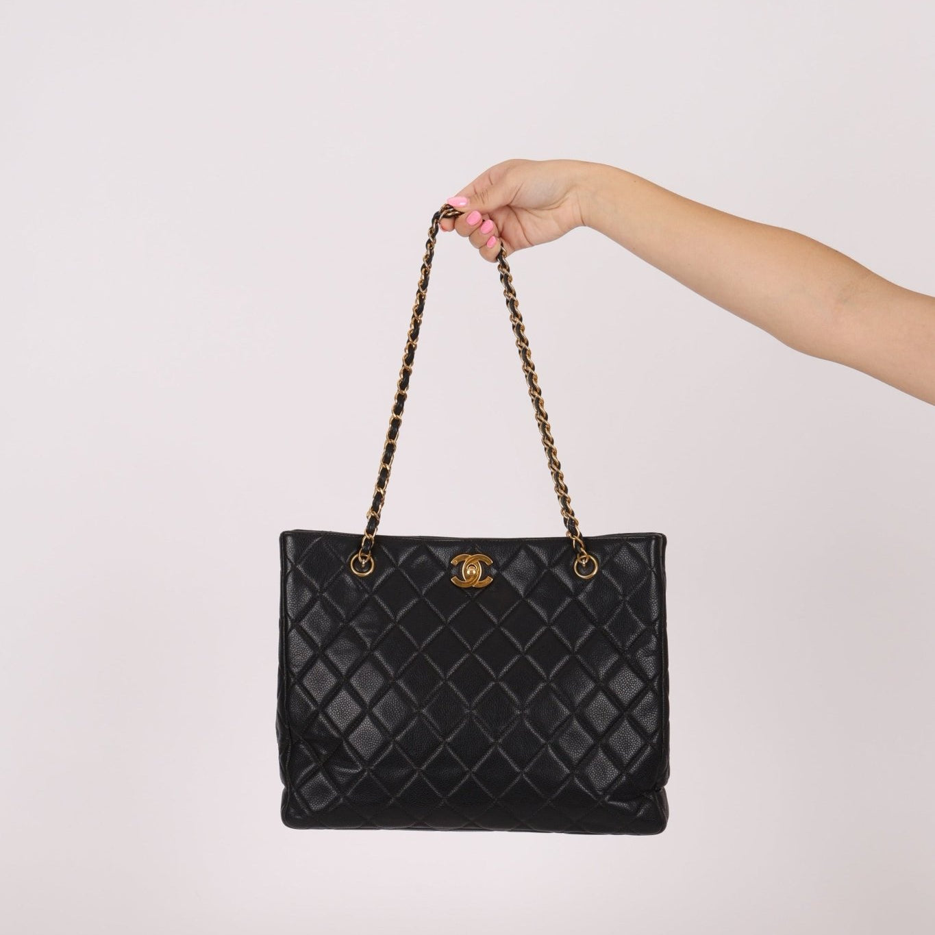 Chanel 1996 Caviar Turnlock Chain Tote 24K GP - FashioNica