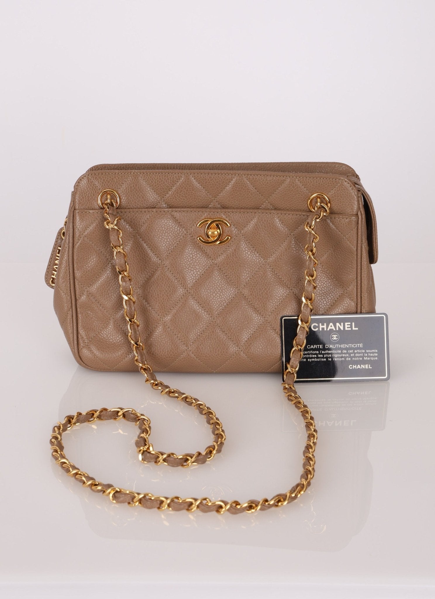 Chanel 1996 Caviar Turnlock Mini Zip 24K GP Chain Tote - FashioNica