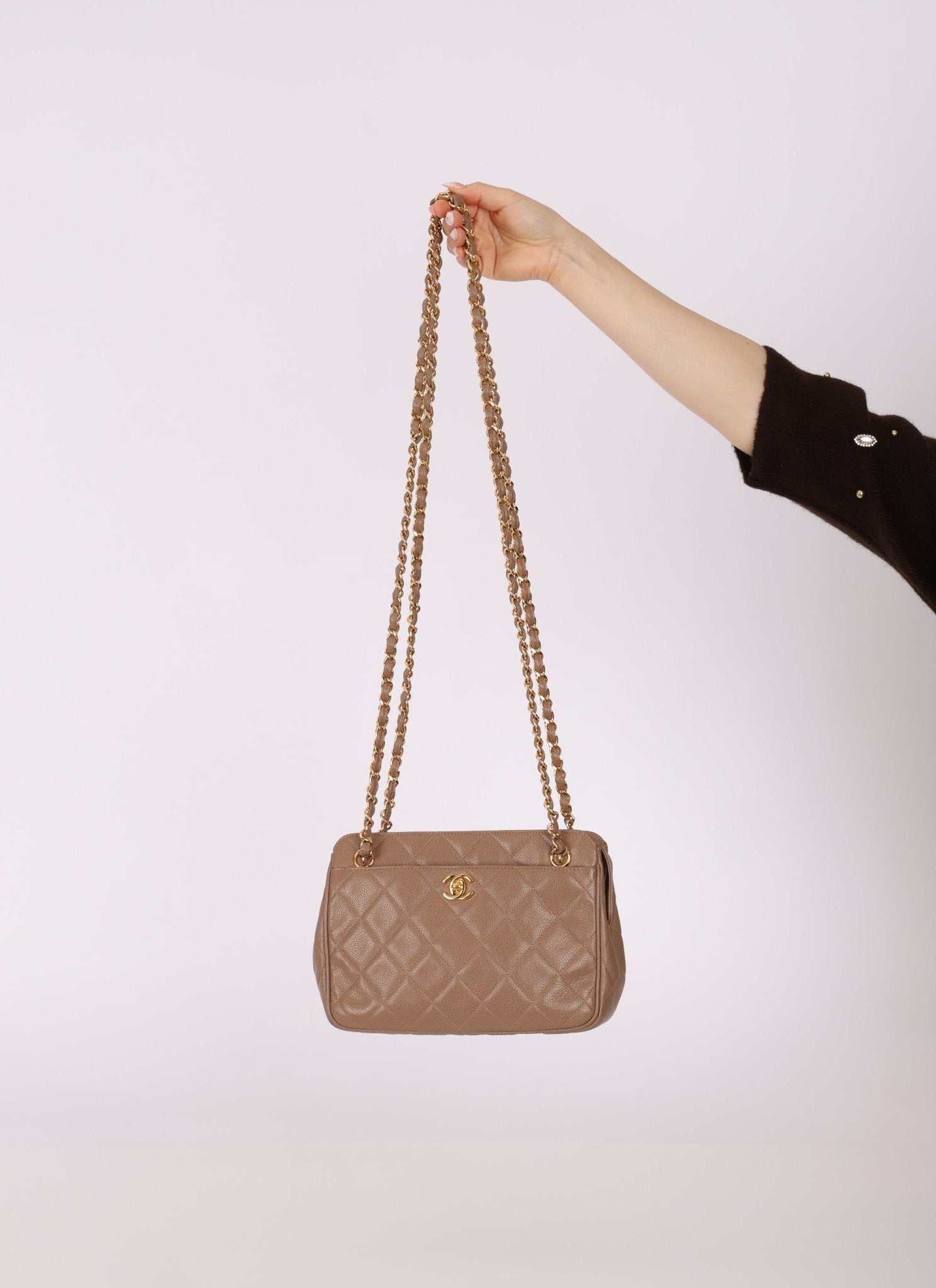 Chanel 1996 Caviar Turnlock Mini Zip 24K GP Chain Tote - FashioNica