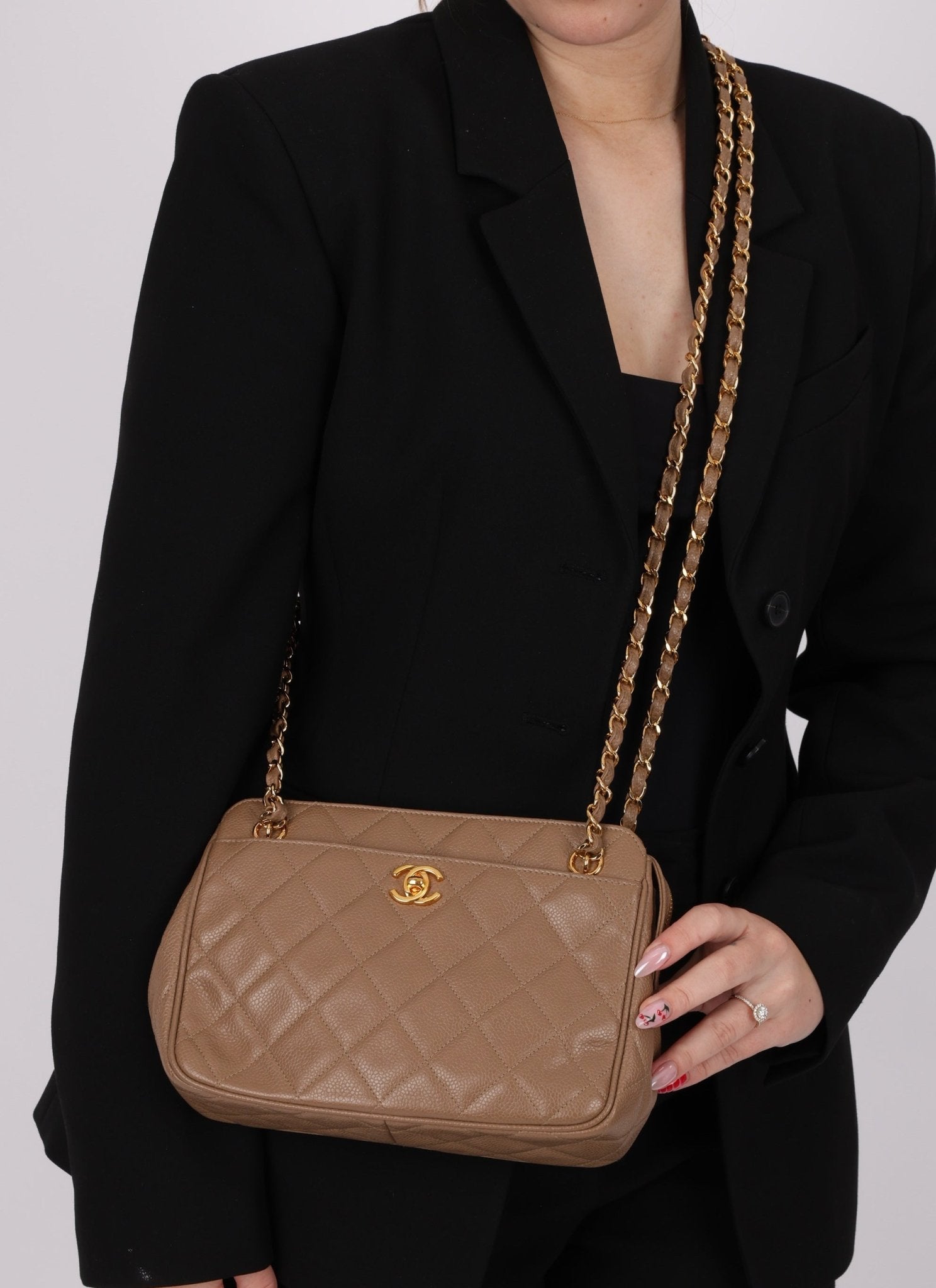 Chanel 1996 Caviar Turnlock Mini Zip 24K GP Chain Tote - FashioNica