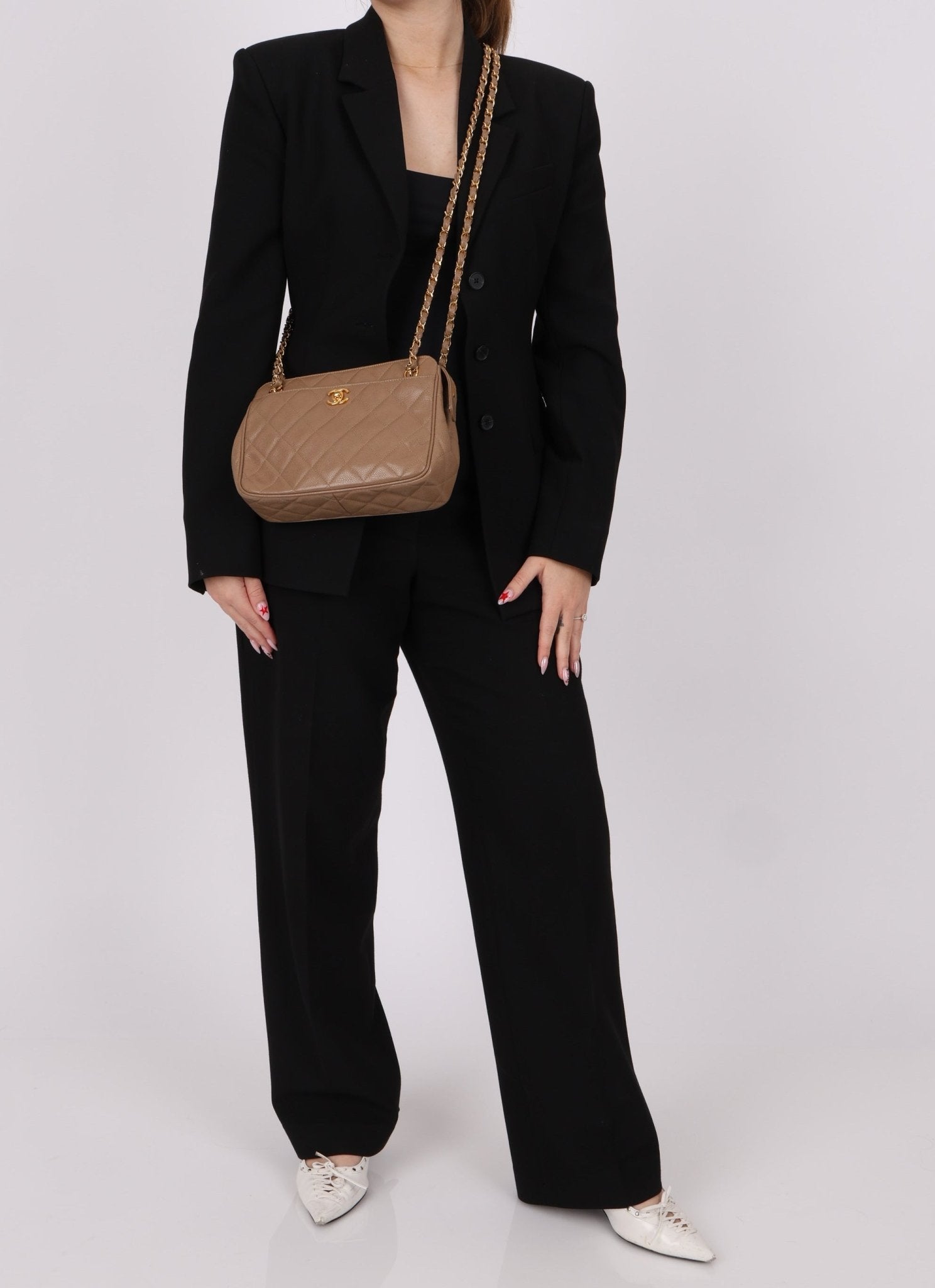 Chanel 1996 Caviar Turnlock Mini Zip 24K GP Chain Tote - FashioNica