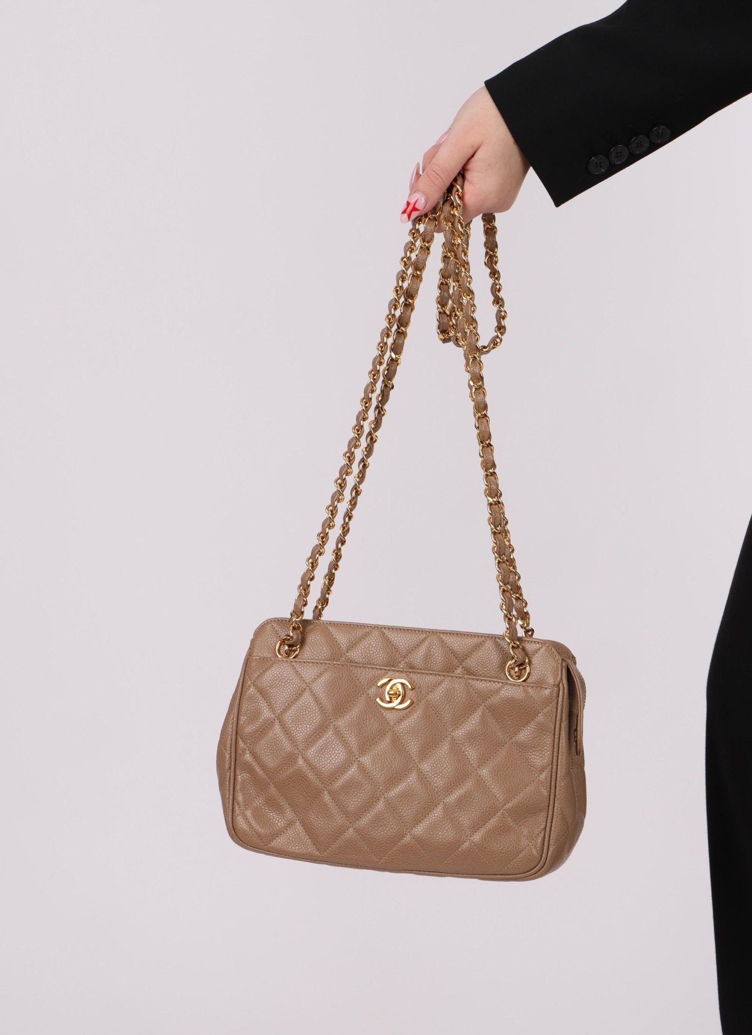 Chanel 1996 Caviar Turnlock Mini Zip 24K GP Chain Tote - FashioNica