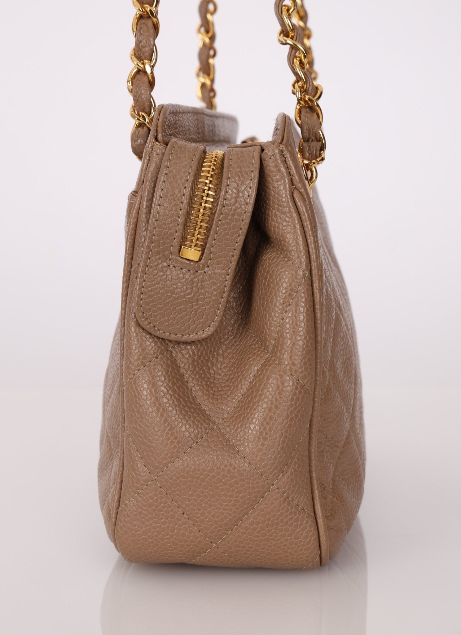 Chanel 1996 Caviar Turnlock Mini Zip 24K GP Chain Tote - FashioNica