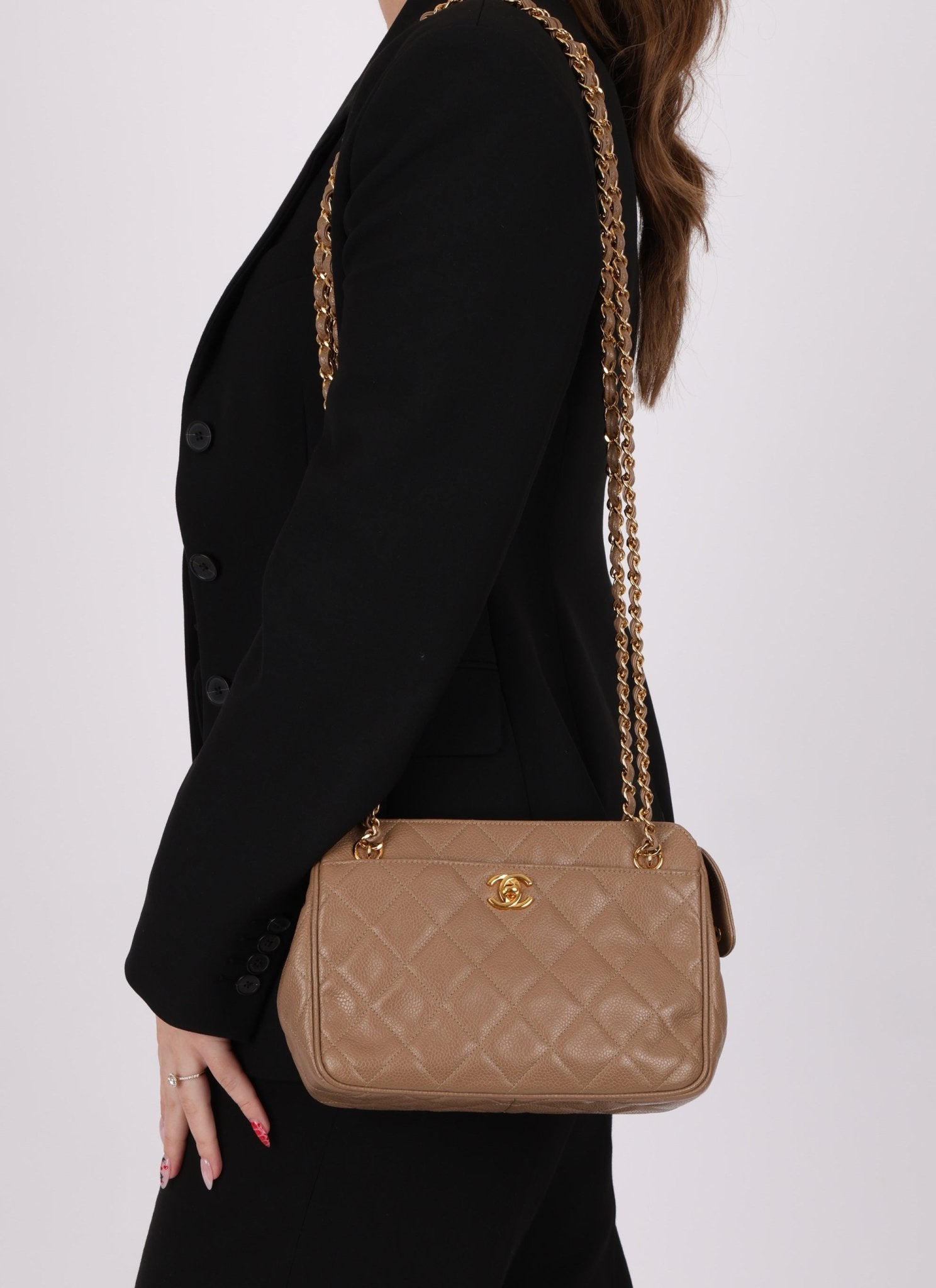 Chanel 1996 Caviar Turnlock Mini Zip 24K GP Chain Tote - FashioNica