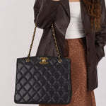 Chanel 1996 Caviar XL Logo Turnlock Tote 24k GP - FashioNica