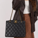 Chanel 1996 Caviar XL Logo Turnlock Tote 24k GP - FashioNica