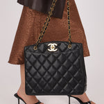 Chanel 1996 Caviar XL Logo Turnlock Tote 24k GP - FashioNica