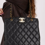 Chanel 1996 Caviar XL Logo Turnlock Tote 24k GP - FashioNica