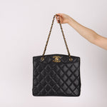 Chanel 1996 Caviar XL Logo Turnlock Tote 24k GP - FashioNica