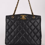 Chanel 1996 Caviar XL Logo Turnlock Tote 24k GP - FashioNica
