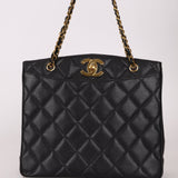 Chanel 1996 Caviar XL Logo Turnlock Tote 24k GP - FashioNica