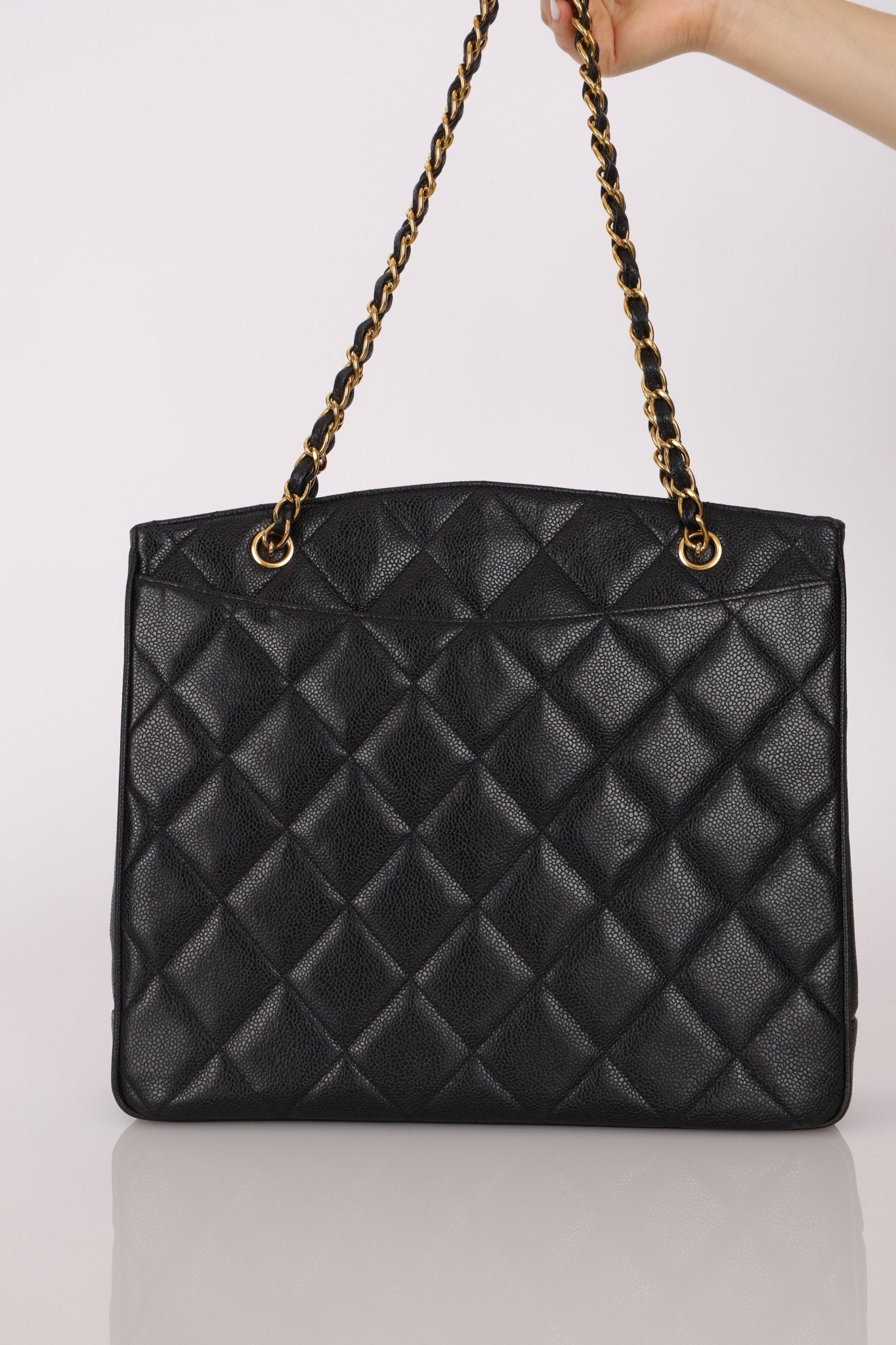 Chanel 1996 Caviar XL Logo Turnlock Tote 24k GP - FashioNica