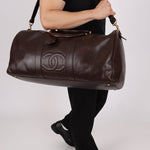 Chanel 1996 Chocolate Caviar Boston Weekender Duffel Bag 24KGP - FashioNica
