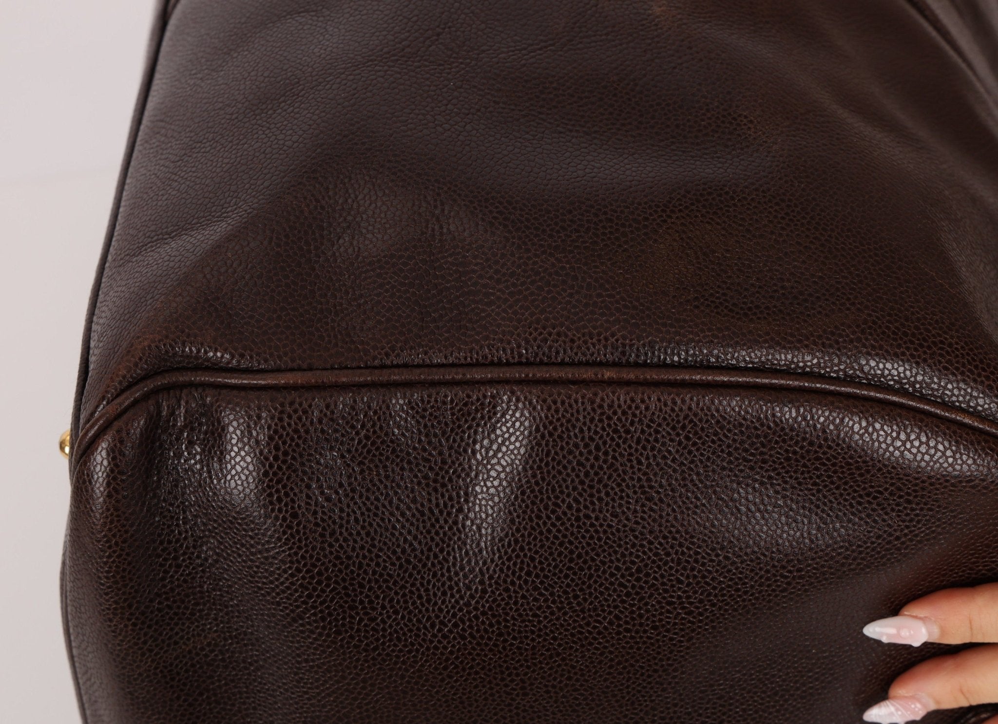 Chanel 1996 Chocolate Caviar Boston Weekender Duffel Bag 24KGP - FashioNica