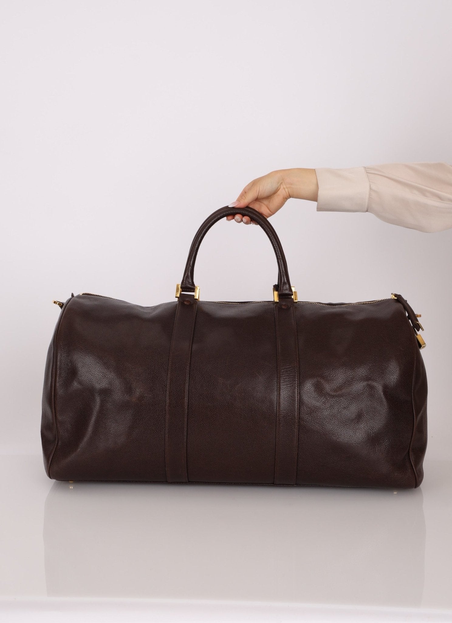 Chanel 1996 Chocolate Caviar Boston Weekender Duffel Bag 24KGP - FashioNica