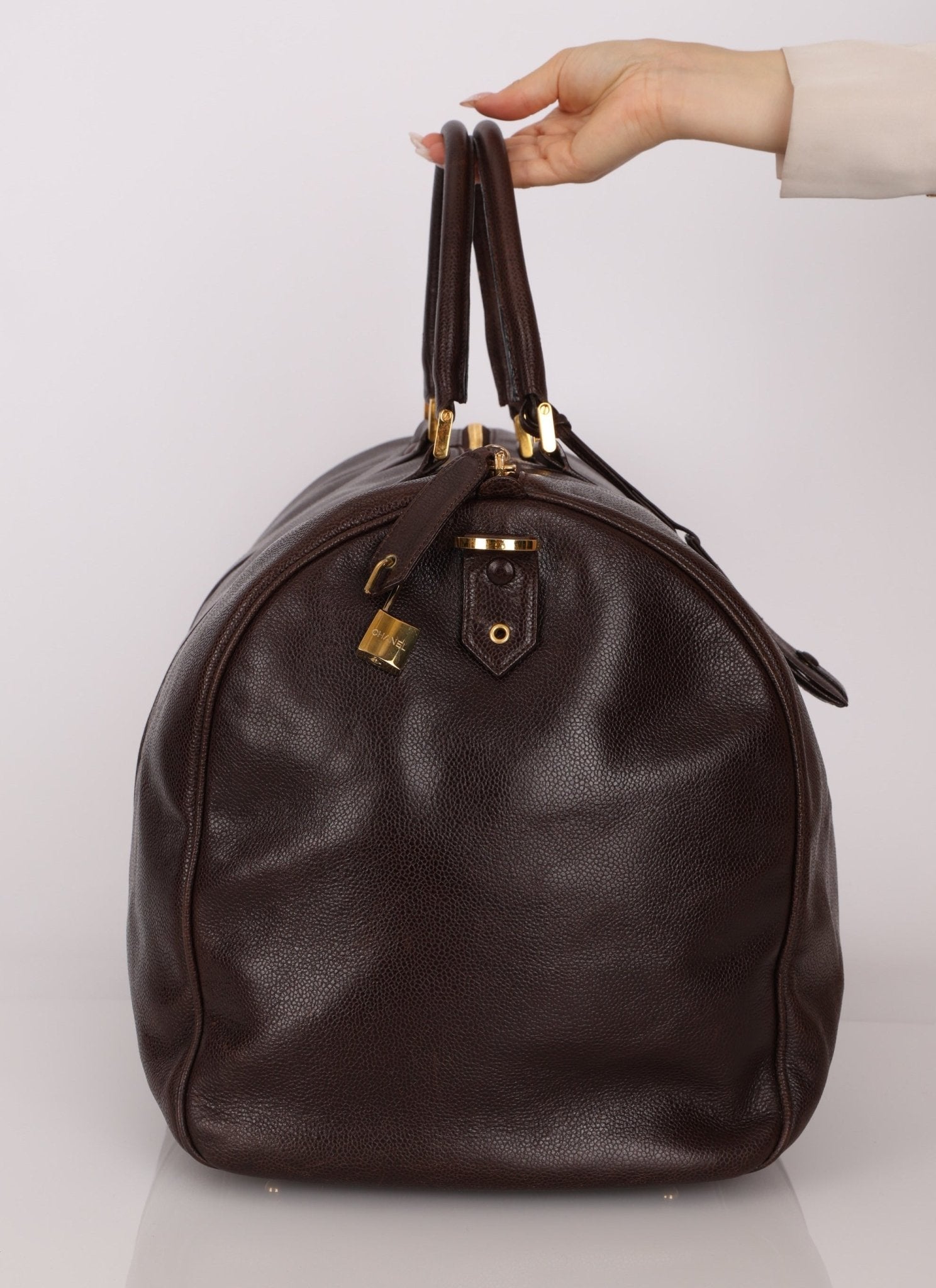 Chanel 1996 Chocolate Caviar Boston Weekender Duffel Bag 24KGP - FashioNica