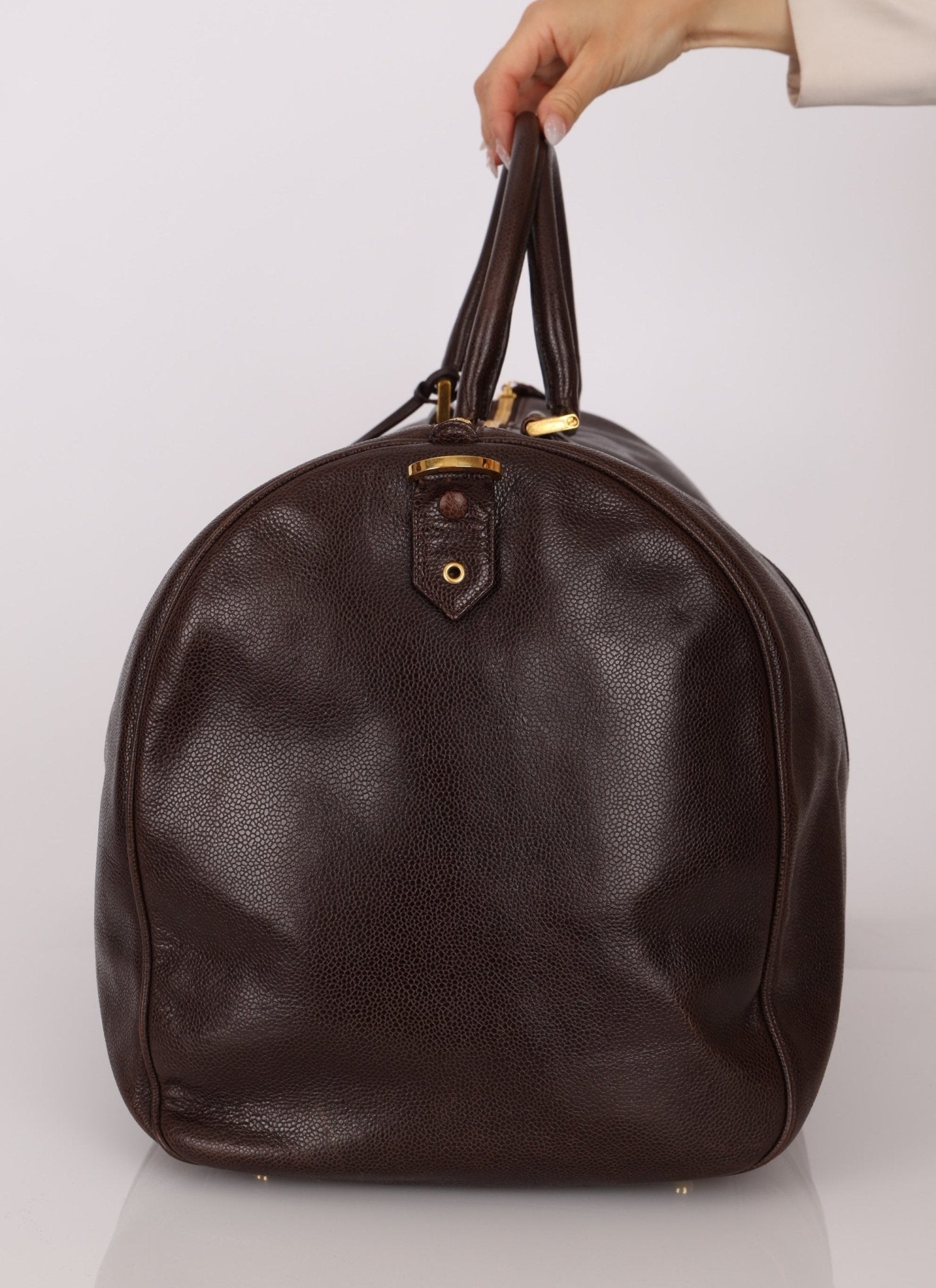 Chanel 1996 Chocolate Caviar Boston Weekender Duffel Bag 24KGP - FashioNica