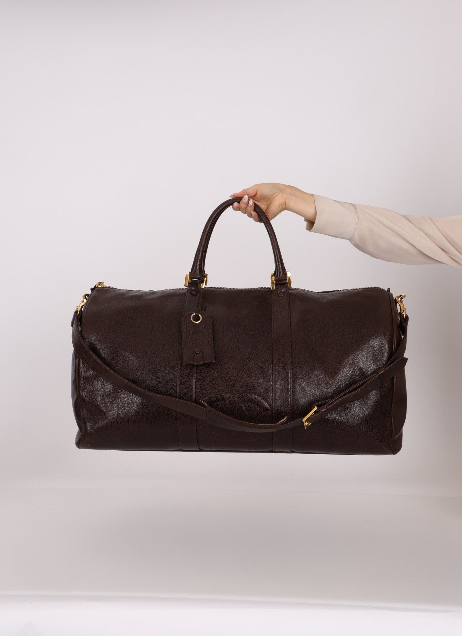 Chanel 1996 Chocolate Caviar Boston Weekender Duffel Bag 24KGP - FashioNica