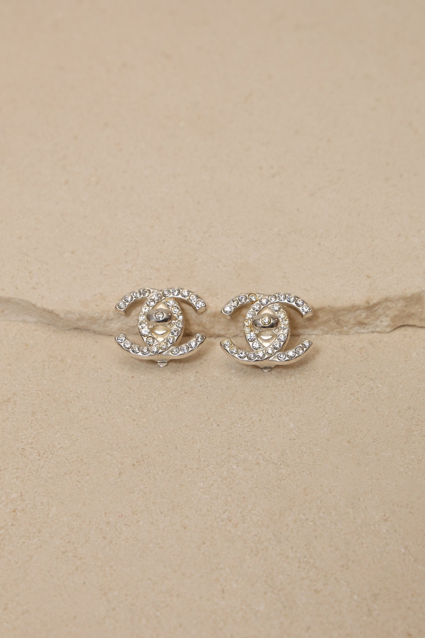 Chanel 1996 Crystal Embellished CC Turnlock Clip - On Earrings - FashioNica